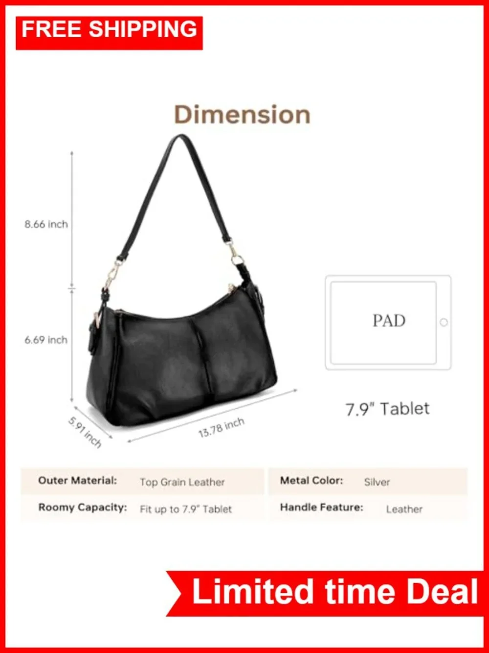Women's Hobo Handbag Vegan Leather Shoulder Purse Satchel